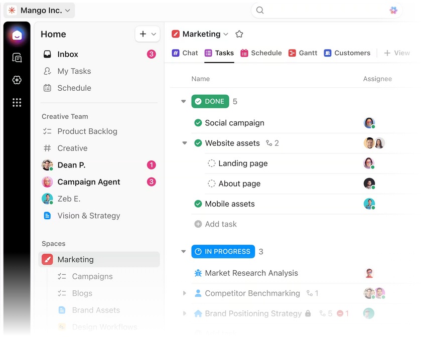 screenshot from the clickup website